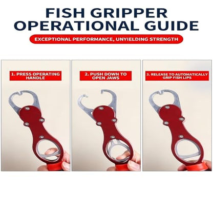 Fish Lip Gripper with Scale, Fish Control Tool Fish Grabber, Stainless Steel Fishing Pliers with Non-Slip Handle, Portable Fish Holder Tool for Saltwater Freshwater Fishing - color: Red