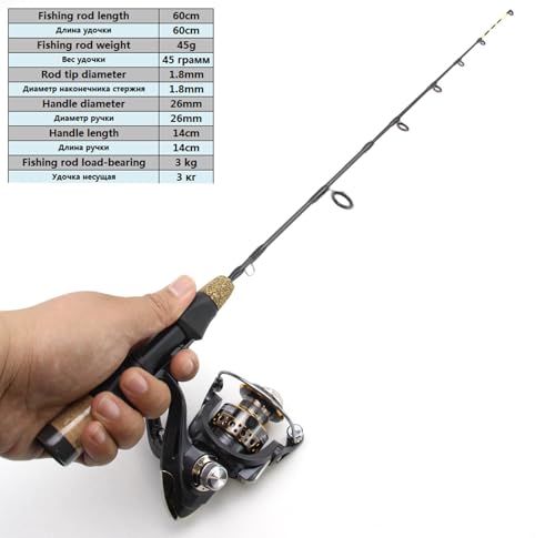Ultra Light Short Ice Fishing Rod 23.6" Portable Spinning Pole Winter Fishing Tackle