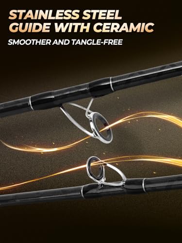 Jenseits Carbon Fiber Fishing Rod Series (6-12 Ft), Spinning & Casting Rods with Stainless Steel Ceramic Guides, Fast Action Fishing Pole for Bass, Trout, Walleye & Surf Fishing - size: 8'0"-Medium Heavy-Fast-Black, style: Spinning