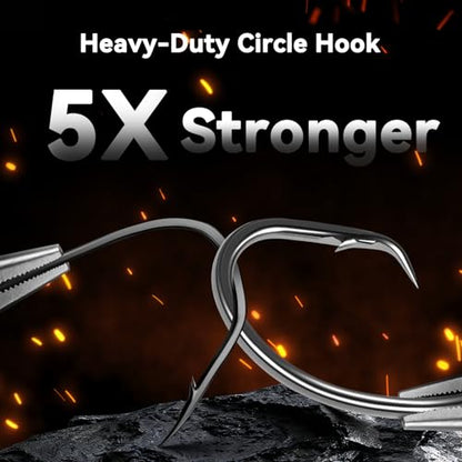 Circle Hooks with Line Groove,Big Game Heavy Duty 5X Strong Fishing Hooks,High Carbon Alloy Steel Live Bait Fish Hooks for Saltwater Freshwater Tuna, Marlin,Shark, Catfish Size 6/0-12/0 - size: 7/0_5pcs