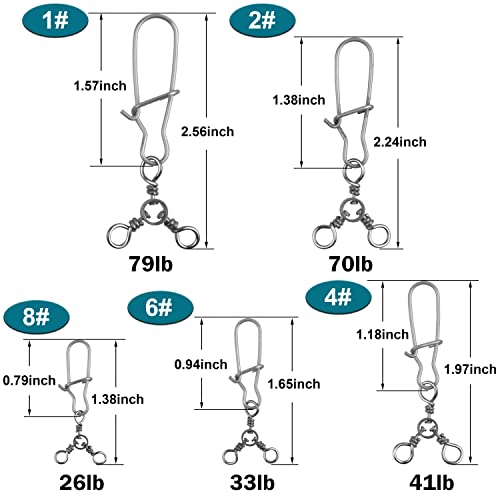 3 Way Snap Swivels Fishing Tackle, 25pcs High Strength T-Turn Fishing Swivels with Snaps Saltwater Fishing Lure Connectors for Trolling Catfish Rig - size: 4#-46lb-25pcs
