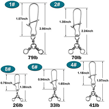 3 Way Snap Swivels Fishing Tackle, 25pcs High Strength T-Turn Fishing Swivels with Snaps Saltwater Fishing Lure Connectors for Trolling Catfish Rig - size: 4#-46lb-25pcs