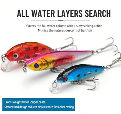 Fishing Gear Fishing Lures Set, Multi-Piece Tackle Kit with Crankbaits, Spoon Lures, Spinner Baits, Hooks, Sinkers and Various Lures for All Water Layers, Bass Trout Freshwater Saltwater Fishing