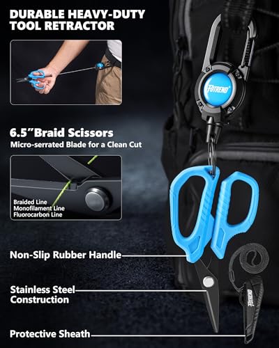 Fishing Tool Kit, Fishing Gear - Fishing Plier with Sheath, Fillet Knife, Fishing Scissors, Fish Lip Gripper, Tool Retractor, Keychain Bottle Opener, Fishing Gifts for Men - color: Blue-4Pcs