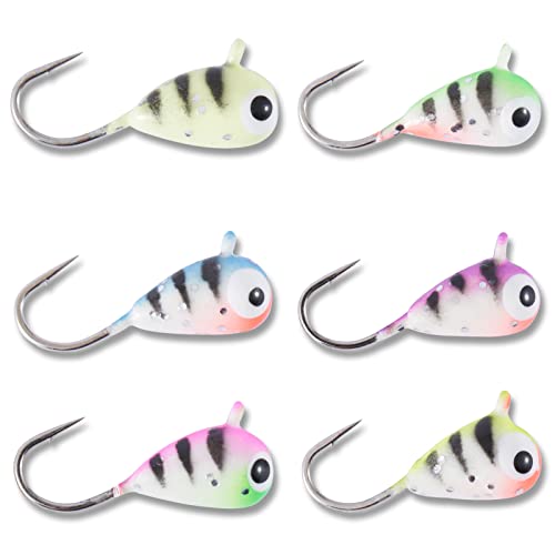 BASSDASH Tungsten Ice Fishing Jigs with Glowing Paint Fishing Lures for Winter Ice Jigging Crappie Bluegill, 6-Pack - color: BI10 - B, size: 3.2mm - 1/58 oz. - #16 Hook