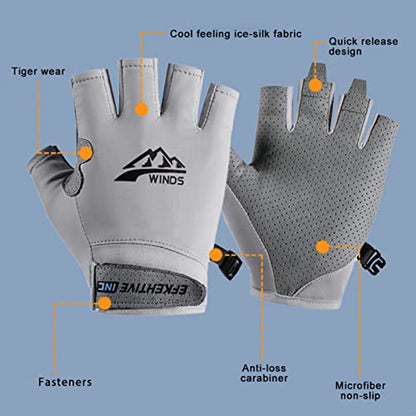 Hotfiary Fishing Gloves Sun Protection Fingerless Glove UV Protection Gloves UPF 50+ SPF for Men Women Kayaking Rowing Driving Hiking Sailing - color: Gray