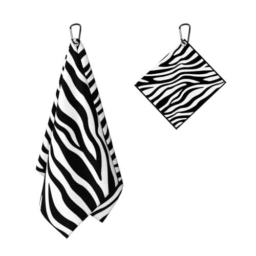 Zebra Stripes Golf Towel for Golf Bags Carts Zebras Print Golf Towels with Clip Black White Stripe Waffle Towels Pinto Cleaning Cloth 2 Packs for Men Golfer Accessories, Birthday Present - color: Black