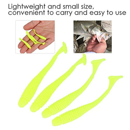 Tbest 50 Pcs 5cm Soft Fishing Lures, Plastic Fishing Bait T-Tail Grub Worm Baits Fish Tackle Accessory 9 Colors - color: Yellow