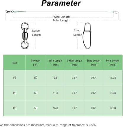 AMYSPORTS Saltwater Steel Fishing Leader Wire Stainless Swivel Fishing Leader Freshwater High Strength Wire Leader Lure Black Nickel - size: #3 (15.8in-50lb) 20pcs