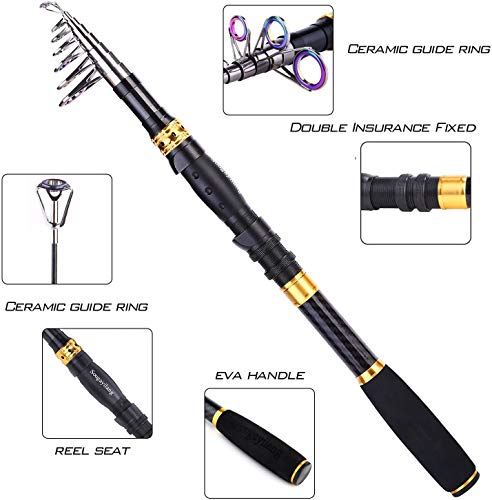 Sougayilang Fishing Rod Reel Combos Carbon Fiber Telescopic Fishing pole with Spinning Reel for Travel Saltwater Freshwater Fishing - color: Fishing Full Kit, size: 6.89 ft