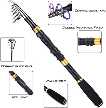 Sougayilang Fishing Rod Reel Combos Carbon Fiber Telescopic Fishing pole with Spinning Reel for Travel Saltwater Freshwater Fishing - color: Fishing Full Kit, size: 6.89 ft
