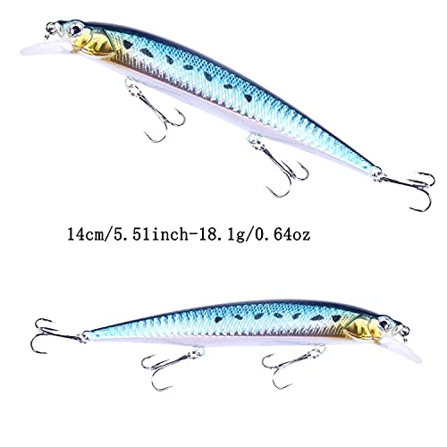 Jerk Baits for Bass Fishing, Jerkbait Fishing Lures, Minnow Lures Jerk Bait for Freshwater/Saltwater Fishing Lures for Trout Pike, 5pcs/10pcs with Box - color: J:5.51in/0.64oz/5pcs