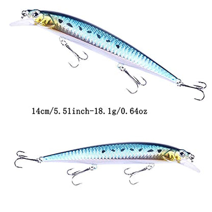 Jerk Baits for Bass Fishing, Jerkbait Fishing Lures, Minnow Lures Jerk Bait for Freshwater/Saltwater Fishing Lures for Trout Pike, 5pcs/10pcs with Box - color: J:5.51in/0.64oz/5pcs