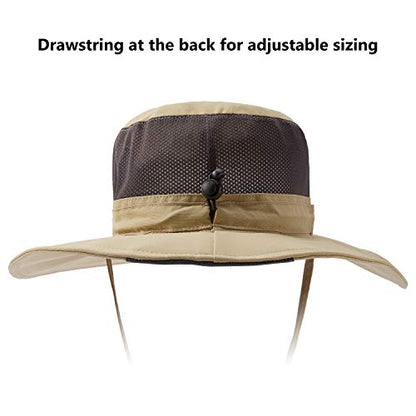 BASSDASH UPF 50+ Sun Fishing Hat Water Resistant with Detachable Neck Flap - color: Khaki