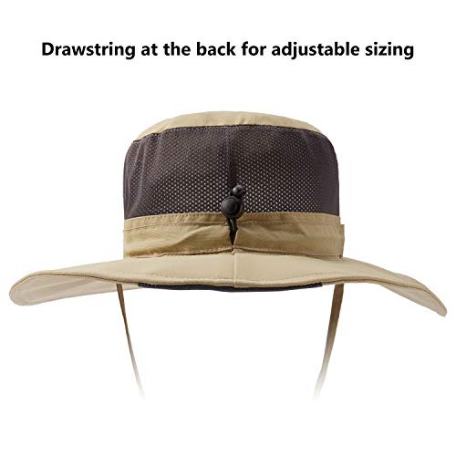 BASSDASH UPF 50+ Sun Fishing Hat Water Resistant with Detachable Neck Flap - color: Khaki