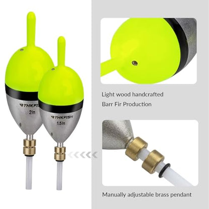 THKFISH Wood Slip Bobber for Fishing with Brass Weighted Crappie Floats - color: A Style-Green, size: 1.5in * 5pcs