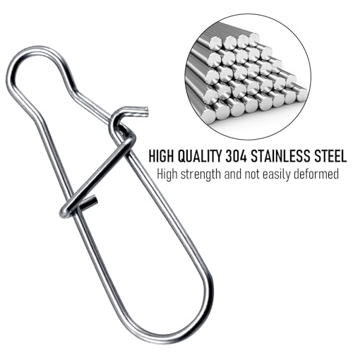 Alownder 100-Pack Fishing Snaps Duo Lock Snaps Kit, 37-183LB Stainless Steel Lure Snap Speed Quick Change Clips, 1-8# High Strength Fast Snap Swivels Hooks Lures Connector Set Freshwater Saltwater