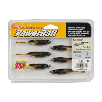 Berkley PowerBait Drip Minnow Fishing Soft Bait - color: Green Pumpkin Shad, size: 3"