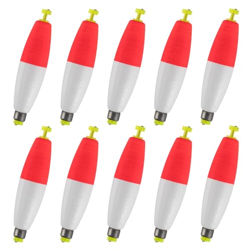 Alwonder 10-Pack Fishing Bobbers Floats, Weighted Bobbers for Fishing Cigar EVA Foam Snap-on Floats Corks Floaters Buoys for Crappie Bass Panfish Bluegills Trout - color: Red&White, size: 1.4IN - 3/32OZ