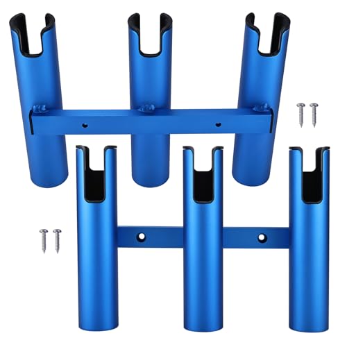 NovelBee 2pcs 3 Tube Fishing Rod Holders for Boat,Aluminium Rod Holders with Screws - color: Blue & Black