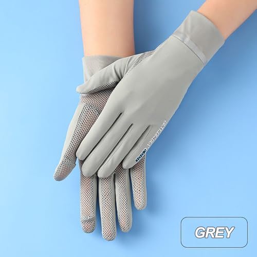Women Sun Gloves UPF 50+ UV-Protection, Summer 2-Fingers-Flip Thin Ice-Silk Breathable Mesh Cooling Running Gloves - color: Grey