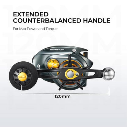 Piscifun Alinox 400 Baitcaster Fishing Reel, 38Lbs Max Drag Aluminum Alloy Frame Baitcasting Reel, Available in 6.6:1/8.1:1 Gear Ratio, Freshwater and Saltwater Low Profile Casting Reel for Musky - color: Gray - 8.1:1, style: Right Hand Retrieve