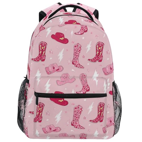 Pfrewn Kids Backpack for Girls Boys Retro Cowgirl Boots Lightning Backpacks Lightweight School Bag 16" - color: Cowgirl, size: 11.4x6.9x16in