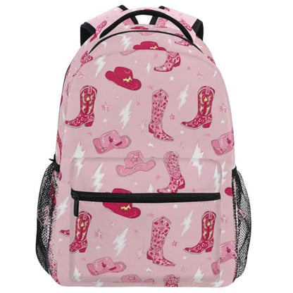 Pfrewn Kids Backpack for Girls Boys Retro Cowgirl Boots Lightning Backpacks Lightweight School Bag 16" - color: Cowgirl, size: 11.4x6.9x16in