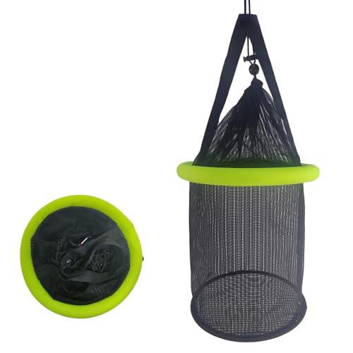 Aventik Floating Fish Basket Mesh Net Cage for Live Bait Storage Fish Raising Kayak Fishing Accessories 15.7in/40cm Height - size: 10 GAL Lime Green-13.8*13.8*15.8inch