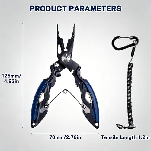 7.5" 420 Stainless Steel Fishing Pliers - Uni-Body Construction, Lightweight Corrosion-Resistant Fishing Tool with Multi-Function Jaws, Braid Cutters, Sheath, Lanyard & Carabiner (blue) - color: Blue