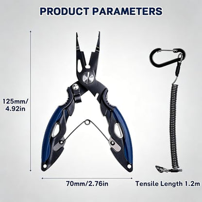 7.5" 420 Stainless Steel Fishing Pliers - Uni-Body Construction, Lightweight Corrosion-Resistant Fishing Tool with Multi-Function Jaws, Braid Cutters, Sheath, Lanyard & Carabiner (blue) - color: Blue