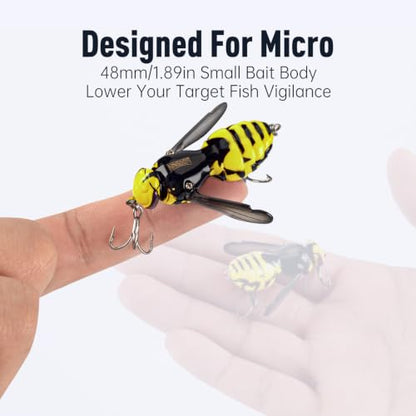 Kingdom Wasp Crawl Bait Insect Bionic Floating Fishing Lures Swimbaits Hard Artificial Baits Lure Freshwater and Saltwater Bass Carp Pike Walleye Fishing ABS Material Carbon Steel Three Book Hook - color: 06, size: 6.6g