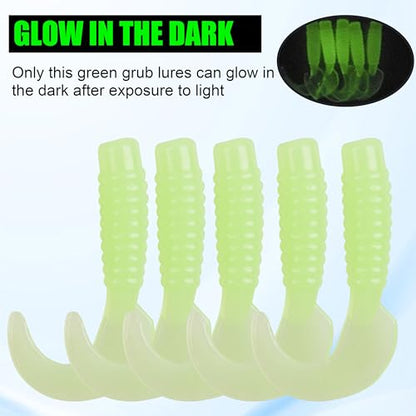 Grub Lures Fishing Jigs Head Hooks Kit- Crappie Jigs Soft Plastic Grub Tail Worm Lure Bait Buster Tubes Baits for Bass Trout Saltwater Freshwater Fishing - color: 48pcs kit