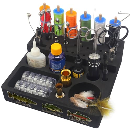 Fly Tying Tool Caddy Organizer-Essential for Fly Tying Stations & Fishing Tool Organizer, Holds 20 Thread Spools with 10 Accessory Boxes