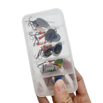 Fishing Spinner Baits Lures Kit for Trout Bass Salmon Lures with Treble Fishing Hooks, Rooster Tail Fishing Gears Spoons Effective in Freshwater/Saltwater - color: 10pcs/box without Rooster Tail