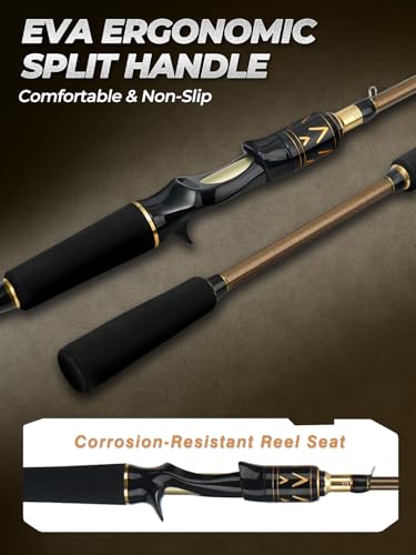 Jenseits Carbon Fiber Fishing Rod Series (6-12 Ft), Spinning & Casting Rods with Stainless Steel Ceramic Guides, Fast Action Fishing Pole for Bass, Trout, Walleye & Surf Fishing - size: 6'6"-Medium-Fast-Black, style: Casting