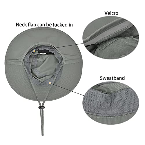 Catalonia Sun Hat for Men,Outdoor Wide Brim Hat with Neck Flap Cover for Fishing Hiking Safari Gardening - color: Grey / Side Mesh
