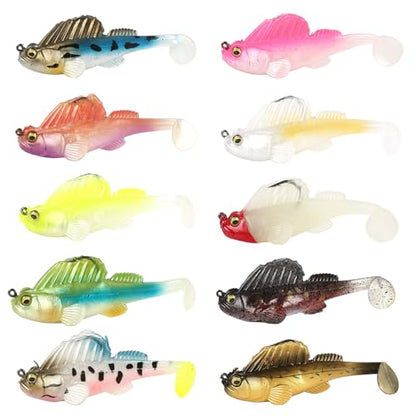 Soft Fishing Lures for Bass: Premium Pre-Rigged Jig Head Paddle Tail Swimbaits for Freshwater and Saltwater - color: 10pcs Weedless Hook