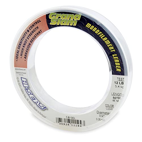 HI-SEAS Grand Slam Monofilament Fishing Leader - Superior Strong Clear Black, for Freshwater & Saltwater Big Game Bottom Fishing, Trolling - color: Clear, style: 50 Yd, 12 Lb, .014 in / 0.35 Mm