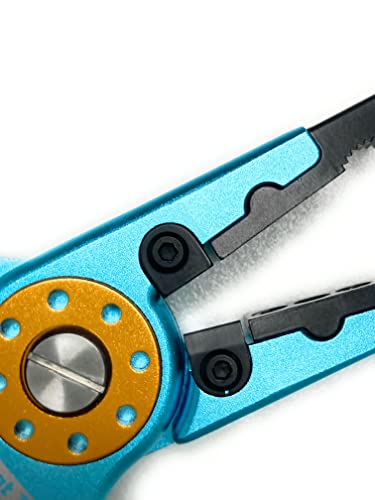 Fishing Pliers and Holster Case with Lanyard, Corrosion Resistant, Hook remover, Crimper, Aircraft Aluminum, 8 Inch Needle Nose, Stainless Steel Line Cutter, Braid Cutter, Blue, Boat Trix Branded