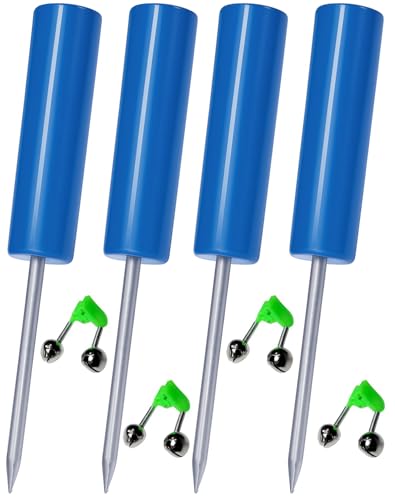 Fishing Rod Holder, 4 Pack Fishing Pole Holders Ground, Rod Holders for Bank Fishing, Beach Support Stand Reinforced PVC, 4 Free Alarm Bells - style: Blue