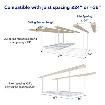 FLEXIMOUNTS 3x6 Overhead Garage Storage Adjustable Ceiling Rack 72" Length x 36" Width x 40" Height, 450lbs Weight Capacity, White, Classic Series - color: White, size: 3x6 ft