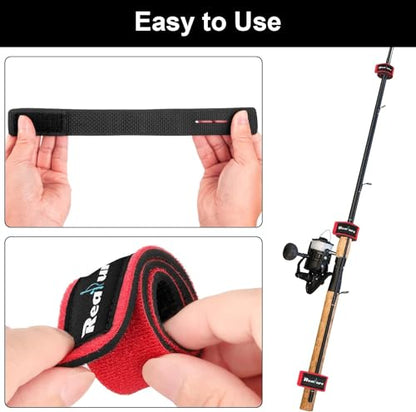 Realure 8 Pcs Fishing Rod Straps Adjustable Neoprene Ties Elastic Fishing Rod Tackle Belt Ties Casting Rod Straps for Fixed Casting Rods & Spinning Rods & Fly Rods Wrap Protectors - color: Red