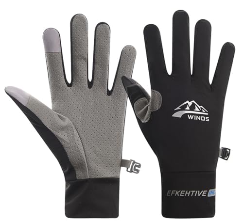 SUJAYU Full Finger UV Protection Gloves - Women & Men, Thin Fishing, Hiking, Cycling, Driving, Gym Gloves - color: Black, size: Large