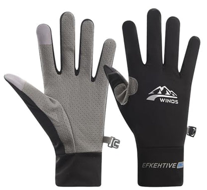 SUJAYU Full Finger UV Protection Gloves - Women & Men, Thin Fishing, Hiking, Cycling, Driving, Gym Gloves - color: Black, size: Large