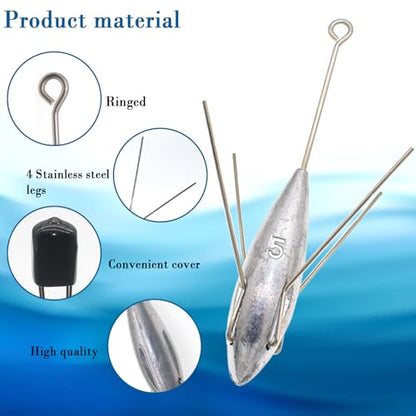 3 Pcs Sputnik Sinker Long Tail Fishing Weight Equipment, Saltwater Surf Casting Catfish Sinkers, Beach Sea Ocean Sand Fishing Spider Sinker(Silver) - color: Silver, size: 4oz-3pcs