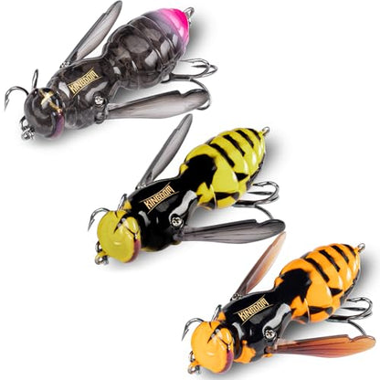 Kingdom Wasp Crawl Bait Insect Bionic Floating Fishing Lures Swimbaits Hard Artificial Baits Lure Freshwater and Saltwater Bass Carp Pike Walleye Fishing ABS Material Carbon Steel Three Book Hook - color: Set2, size: 6.6g