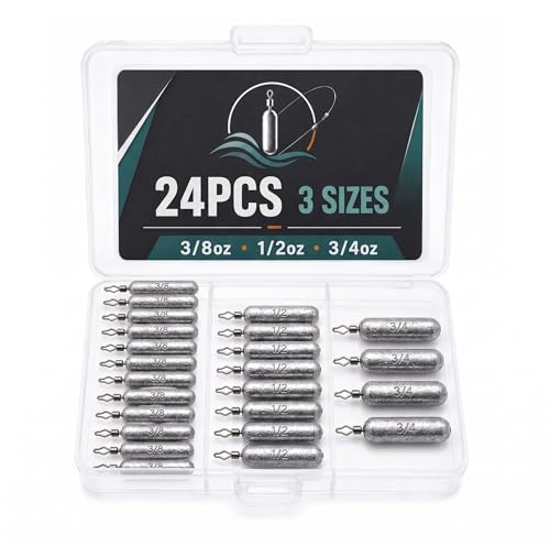 Pencil Drop Shot Weights, 24pcs/36pcs 3 Sizes/5 Sizes Lead Sinkers with Double Wire Loop Swivels, Heavy Rig Sinkers for Deep Water Bass Fishing, Freshwater Drop Shot Rig with Storage Box - size: 24 PCS/ 3 Sizes