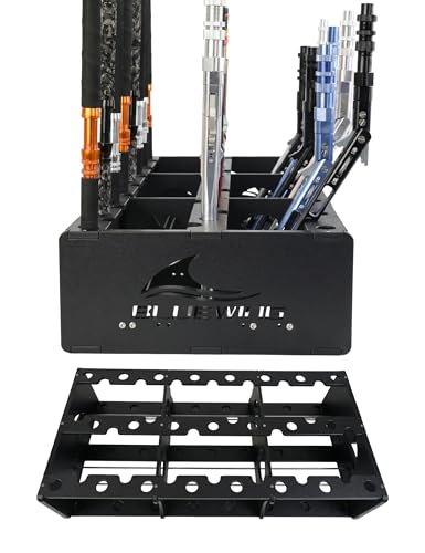 BLUEWING 45 Fishing Rods Storage Rack Trolling Aluminum Bent Butt Rod Holder Mounted Pole Organizer Large Capacity for Poles and Reel Combos, Black - color: Black
