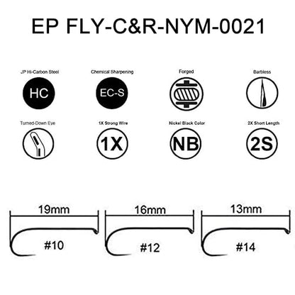 Eupheng Fly Fishing Hooks 100pc Pack Barbless Catch & Release Dry Wet Nymph Shrimp&Pupa, Streamer, Caddis, Jig, Scud Flies Fishing Hooks - color: EP Fly-C&R-NYM-0021, size: #10